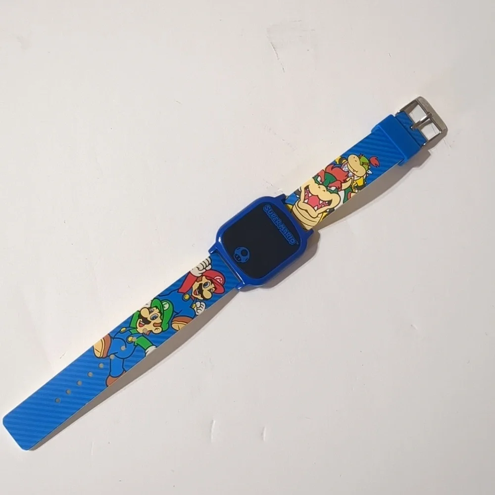 Super Mario Bros Digital Watch Unisex Blue Stainless Steel Rubber Band